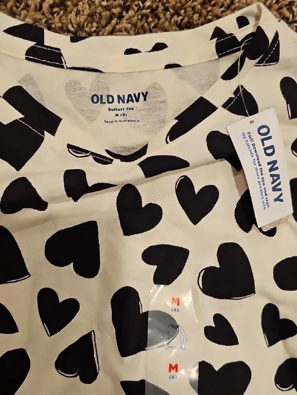 Old Navy White Long-Sleeve Shirt with Black Heart Print